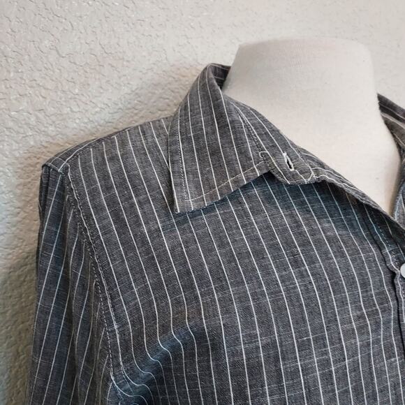 Talbots Gray Pin Stripe Linen Blend Button Down Size M - Picture 6 of 11